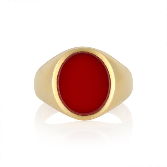 12 x 10mm Carnelian Oxford Oval Signet Ring