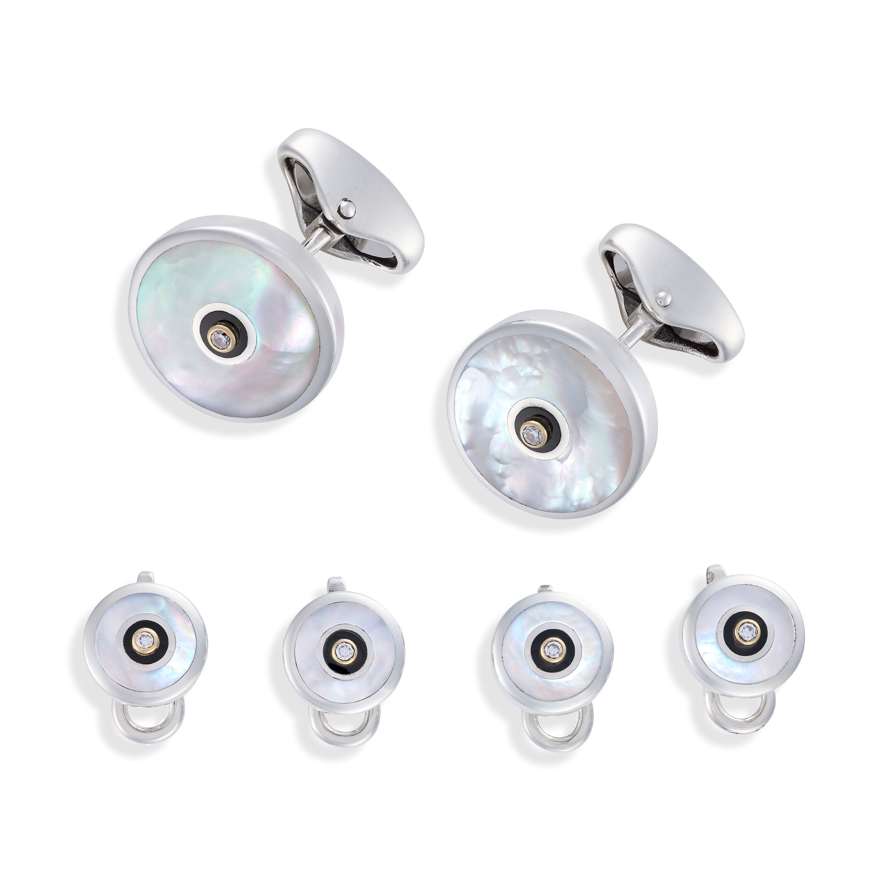 Diamond, Onyx,  Mother of Pearl & Diamond Round Dress Set - Wildsmith Jewellery