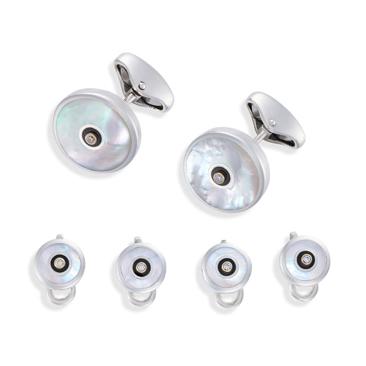 Diamond, Onyx,  Mother of Pearl & Diamond Round Dress Set - Wildsmith Jewellery