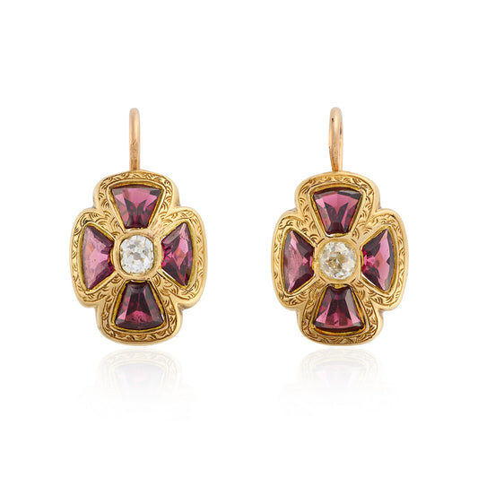 Victorian Almandine Garnet & Diamond Earrings - Wildsmith Jewellery