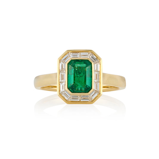 Art Deco Style Emerald & Diamond Ring