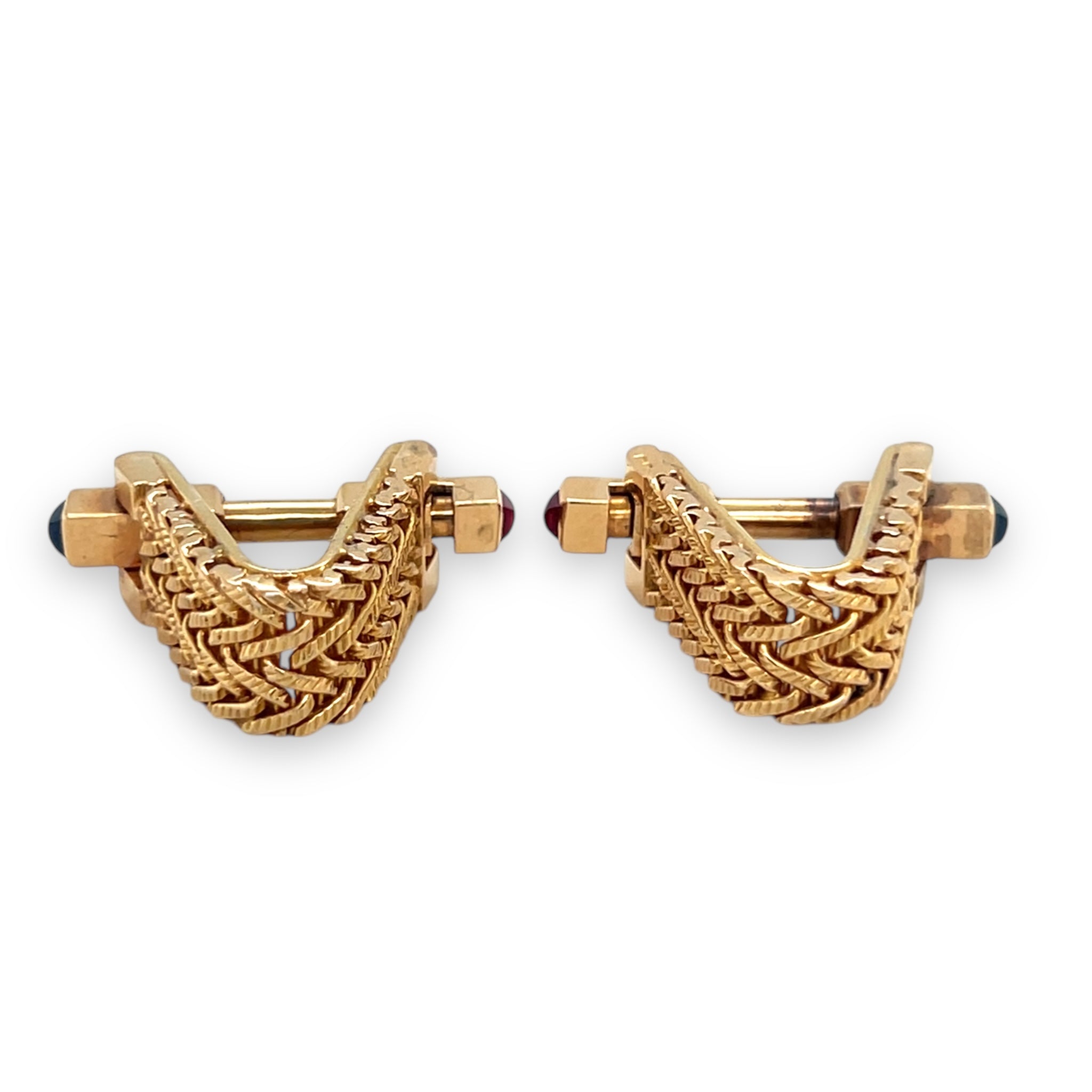 1940's 18ct Gold, Ruby & Sapphire Knitted Gold Cufflinks