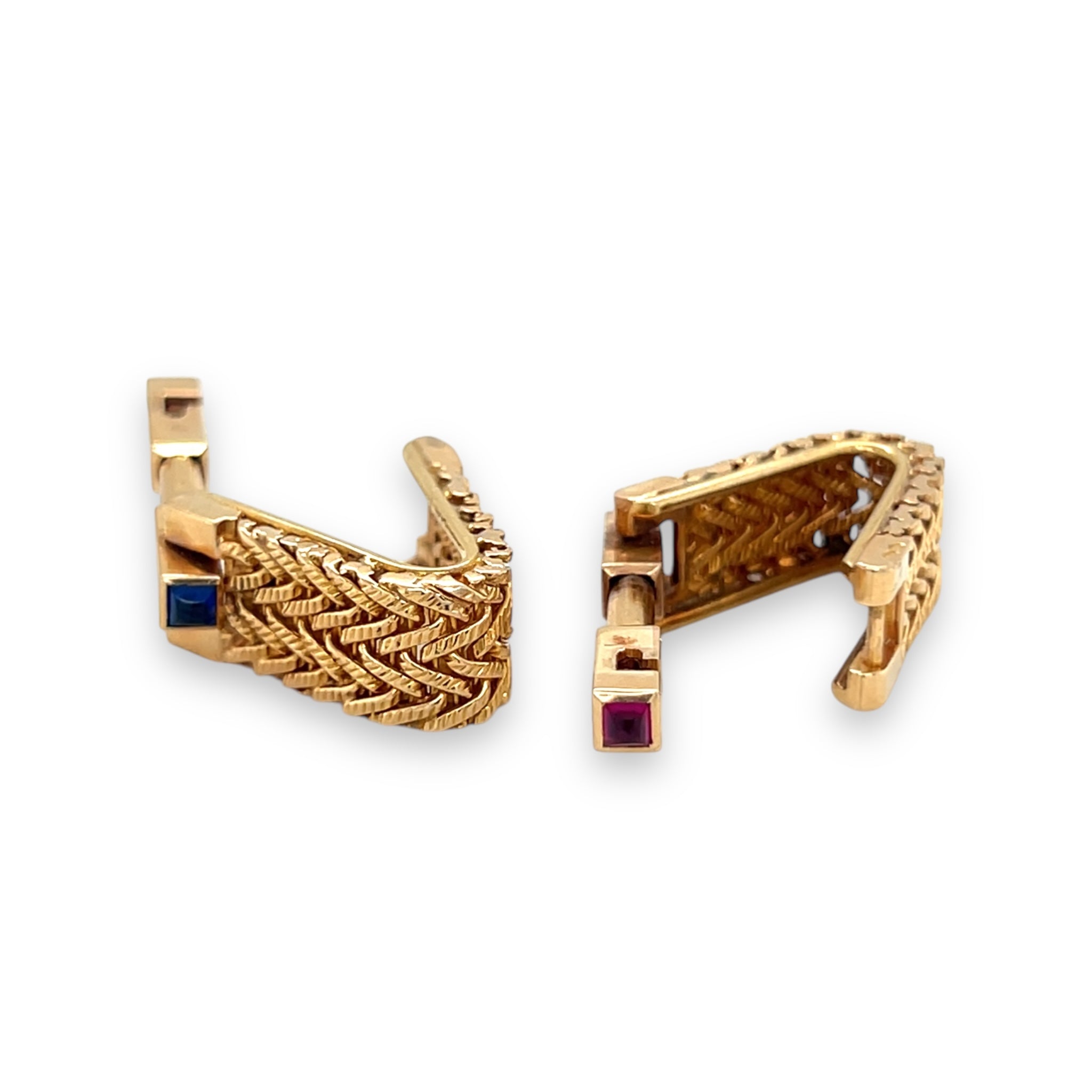 1940's 18ct Gold, Ruby & Sapphire Knitted Gold Cufflinks