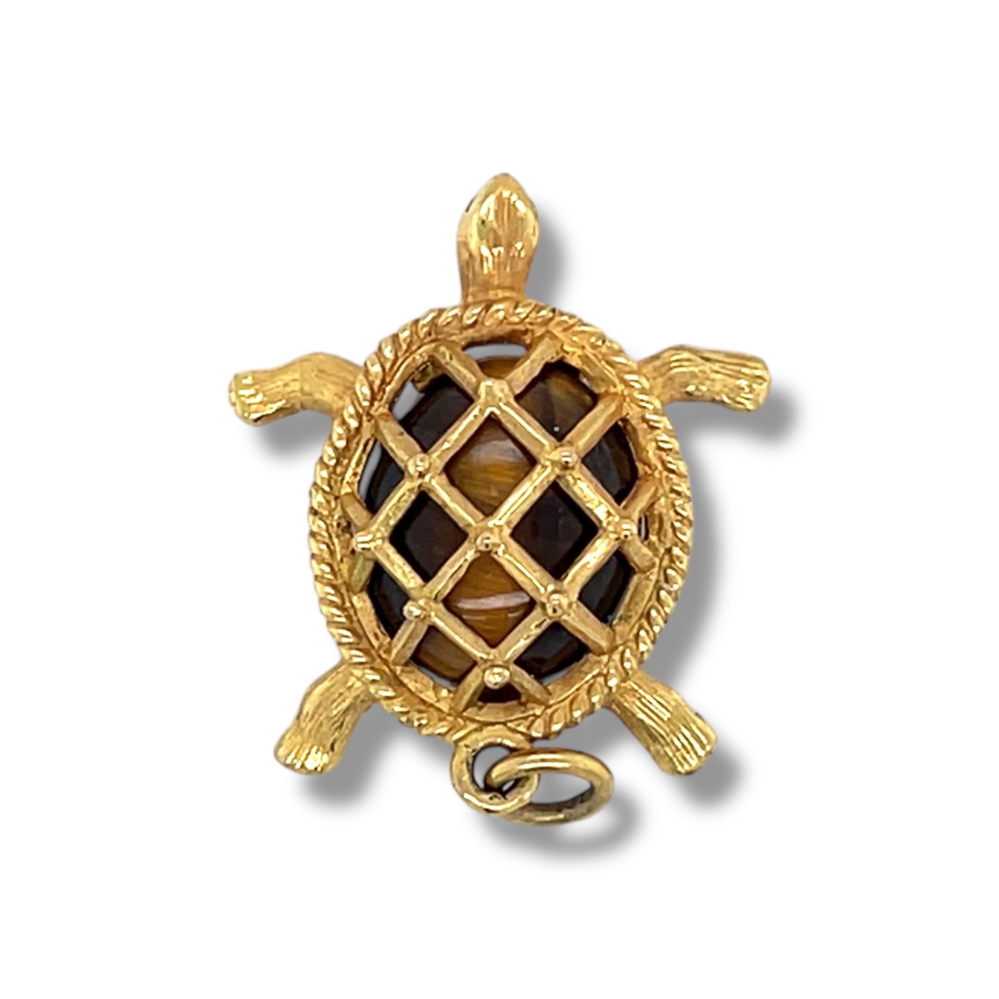 Yellow Gold & Tigers Eye Turtle Charm