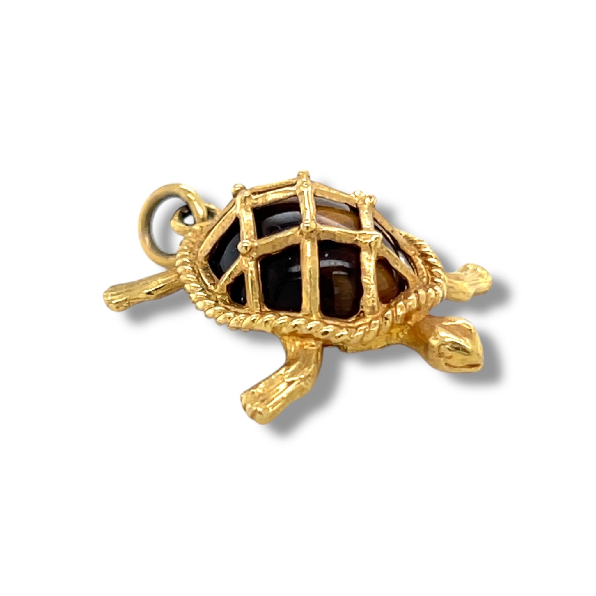 Yellow Gold & Tigers Eye Turtle Charm