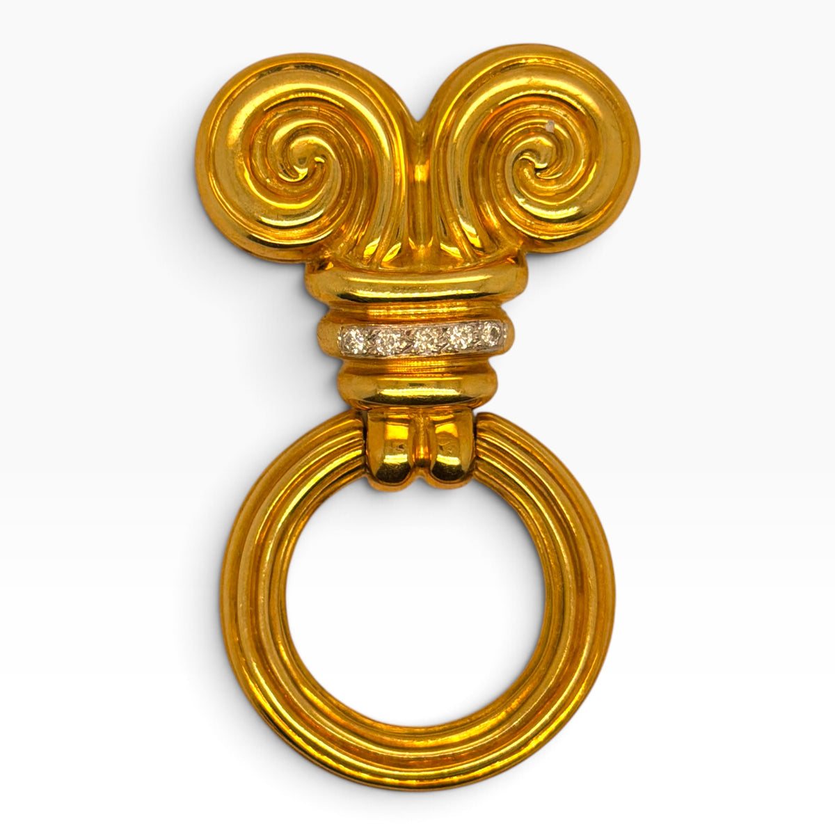 Vintage 18ct Gold & Diamond Door-Knocker Brooch, c.1970