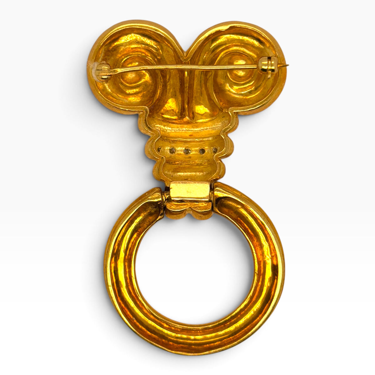 Vintage 18ct Gold & Diamond Door-Knocker Brooch, c.1970