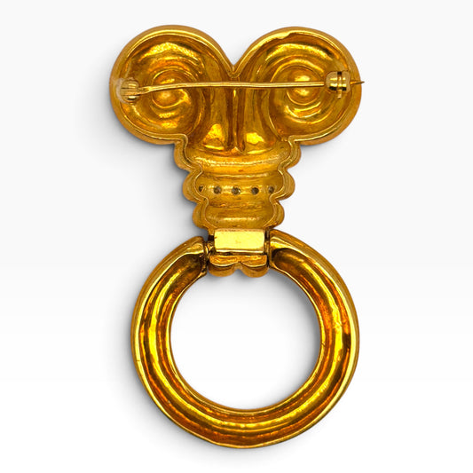 Vintage 18ct Gold & Diamond Door-Knocker Brooch, c.1970