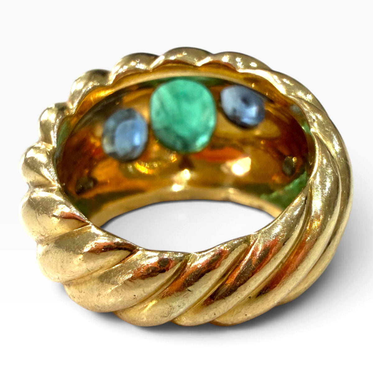 Vintage Emerald & Sapphire Chunky 18ct Gold Ring - Wildsmith Jewellery