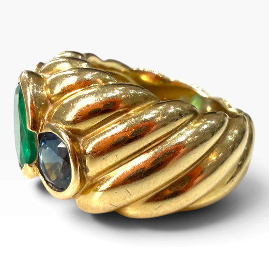 Vintage Emerald & Sapphire Chunky 18ct Gold Ring