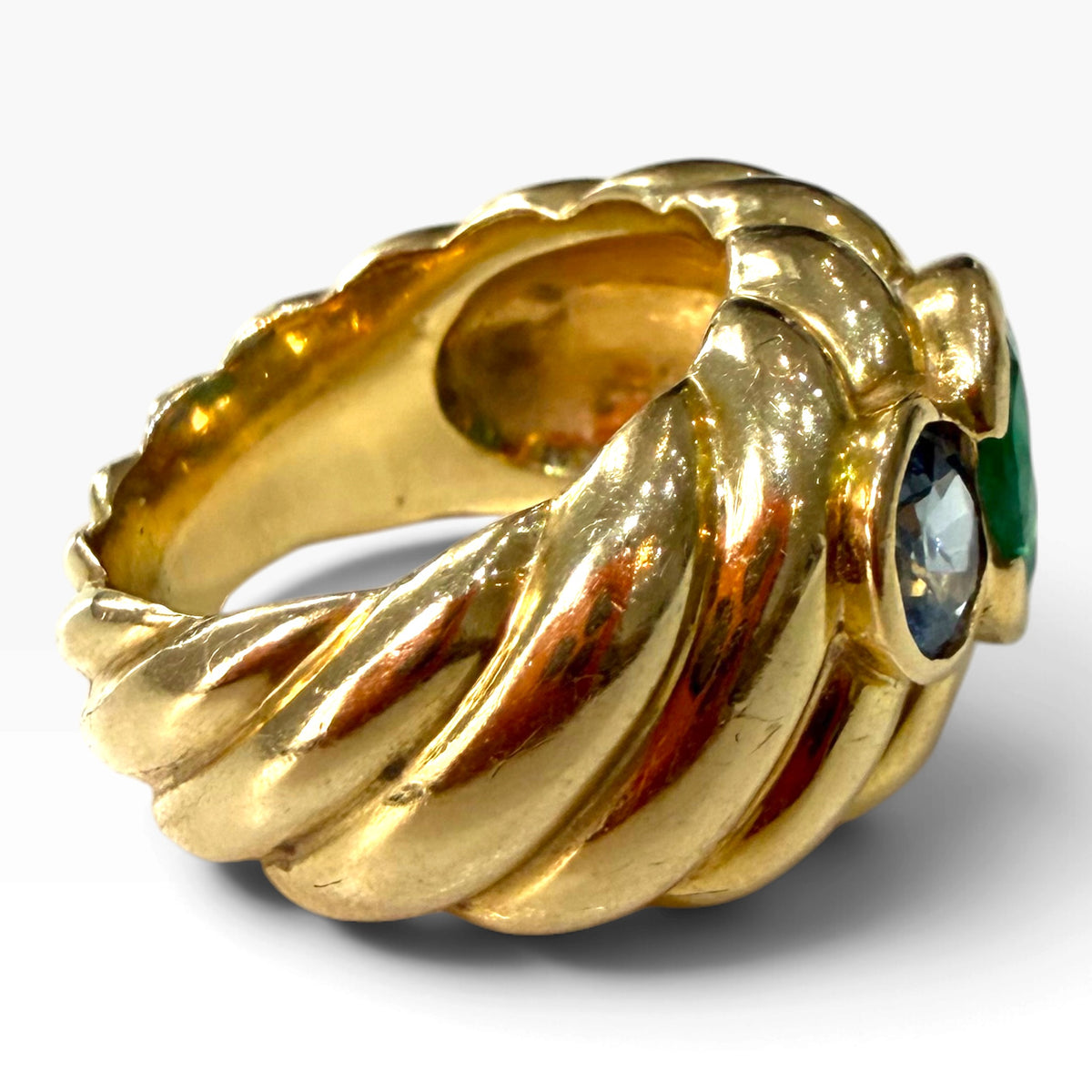 Vintage Emerald & Sapphire Chunky 18ct Gold Ring - Wildsmith Jewellery