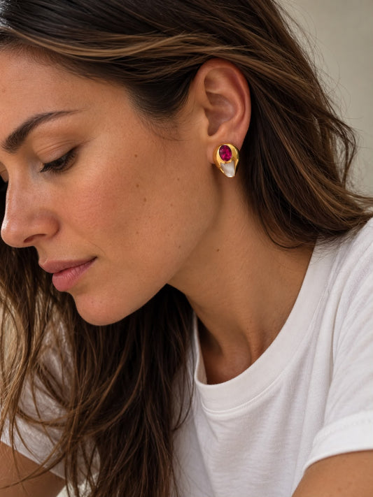 Mauboussin Paris 'Aloha' Pink Tourmaline & Mother of Pearl Earrings, 18ct Gold, c.1990 - Wildsmith Jewellery