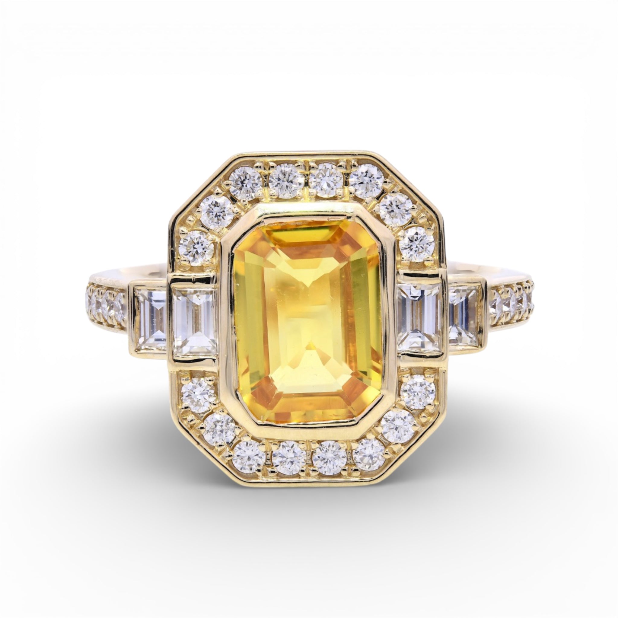 Art Deco Golden Sapphire & Diamond Ring