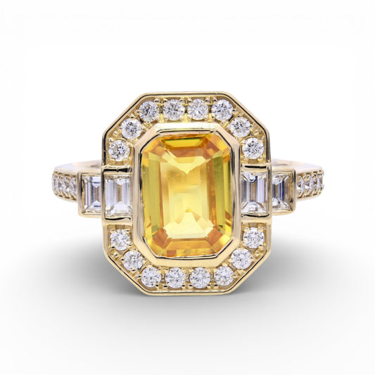Art Deco Golden Sapphire & Diamond Ring