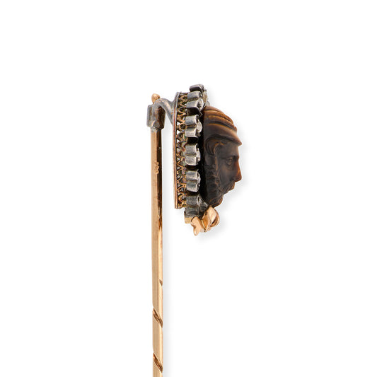Tiger's Eye & Diamond Arabian Head Stickpin - Wildsmith Jewellery