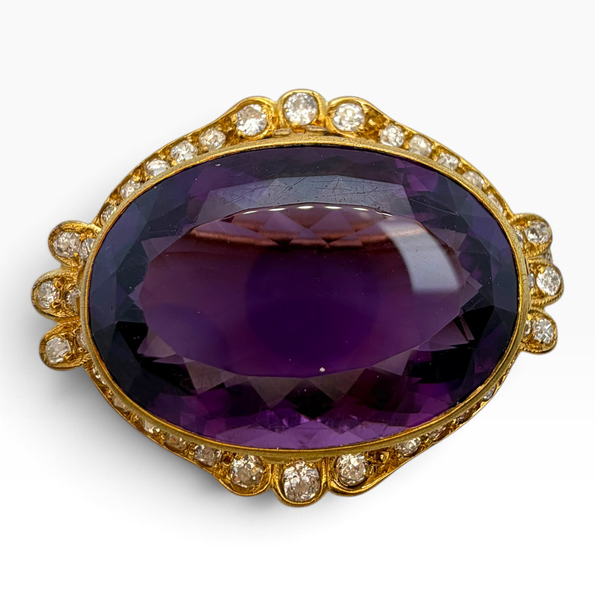 Victorian 18ct Gold Amethyst & Diamond Quatrefoil Brooch