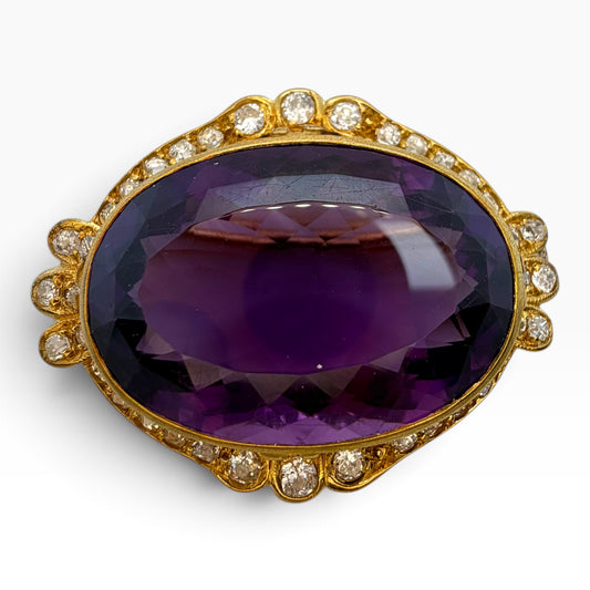 Victorian 18ct Gold Amethyst & Diamond Quatrefoil Brooch
