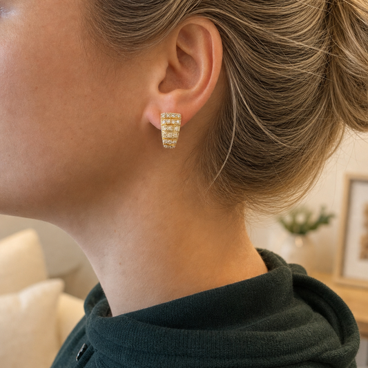 Van Cleef & Arpels Tri-Colour Gold & Diamond Earrings, 1.8ct, Signed & Numbered, c.1970