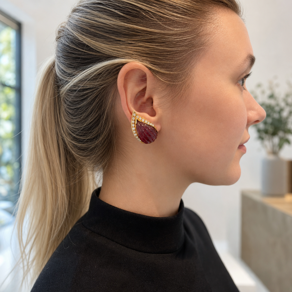 Vintage Pink Tourmaline & Diamond Clip Earrings, 35.4ct Tourmaline, 2.4ct Diamonds, 18ct Gold, c.1970