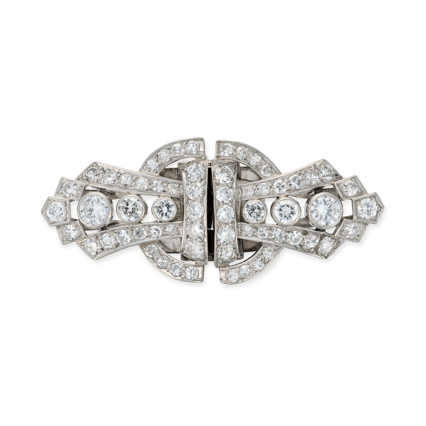 Art Deco Diamond Double Clip Brooch - Wildsmith Jewellery