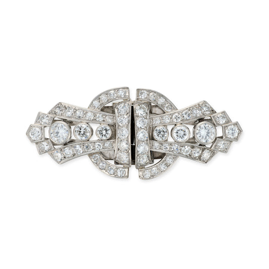 Art Deco Diamond Double Clip Brooch - Wildsmith Jewellery
