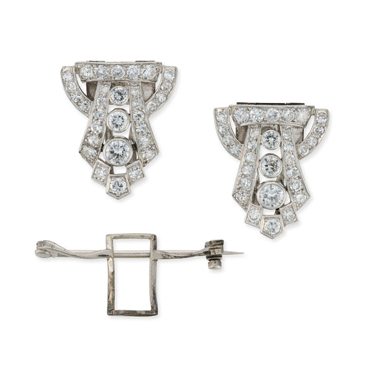 Art Deco Diamond Double Clip Brooch - Wildsmith Jewellery