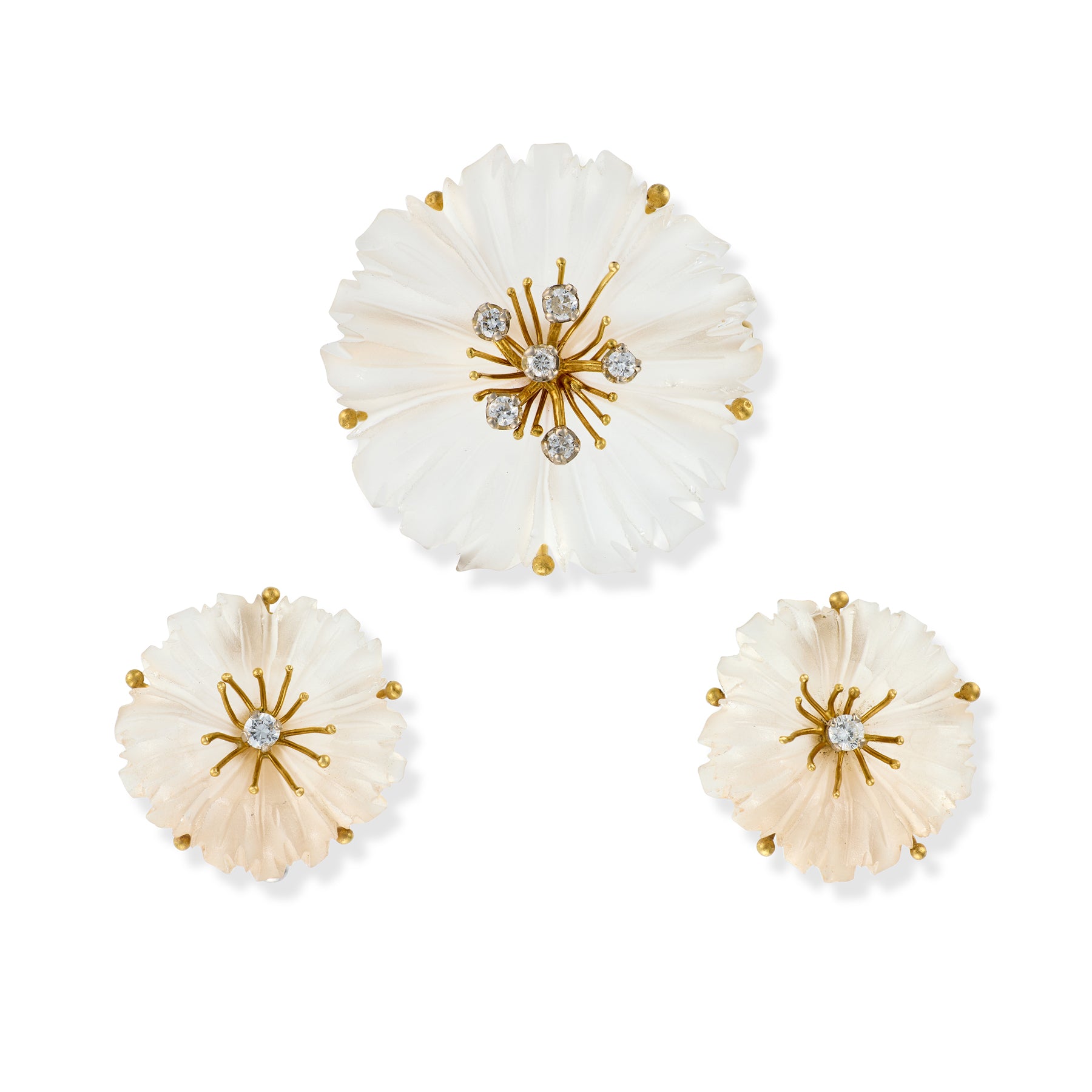 Rock Crystal, 18ct Gold & Diamond, Earring and Brooch Set - Wildsmith Jewellery