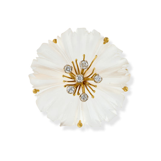 Rock Crystal, 18ct Gold & Diamond, Earring and Brooch Set - Wildsmith Jewellery