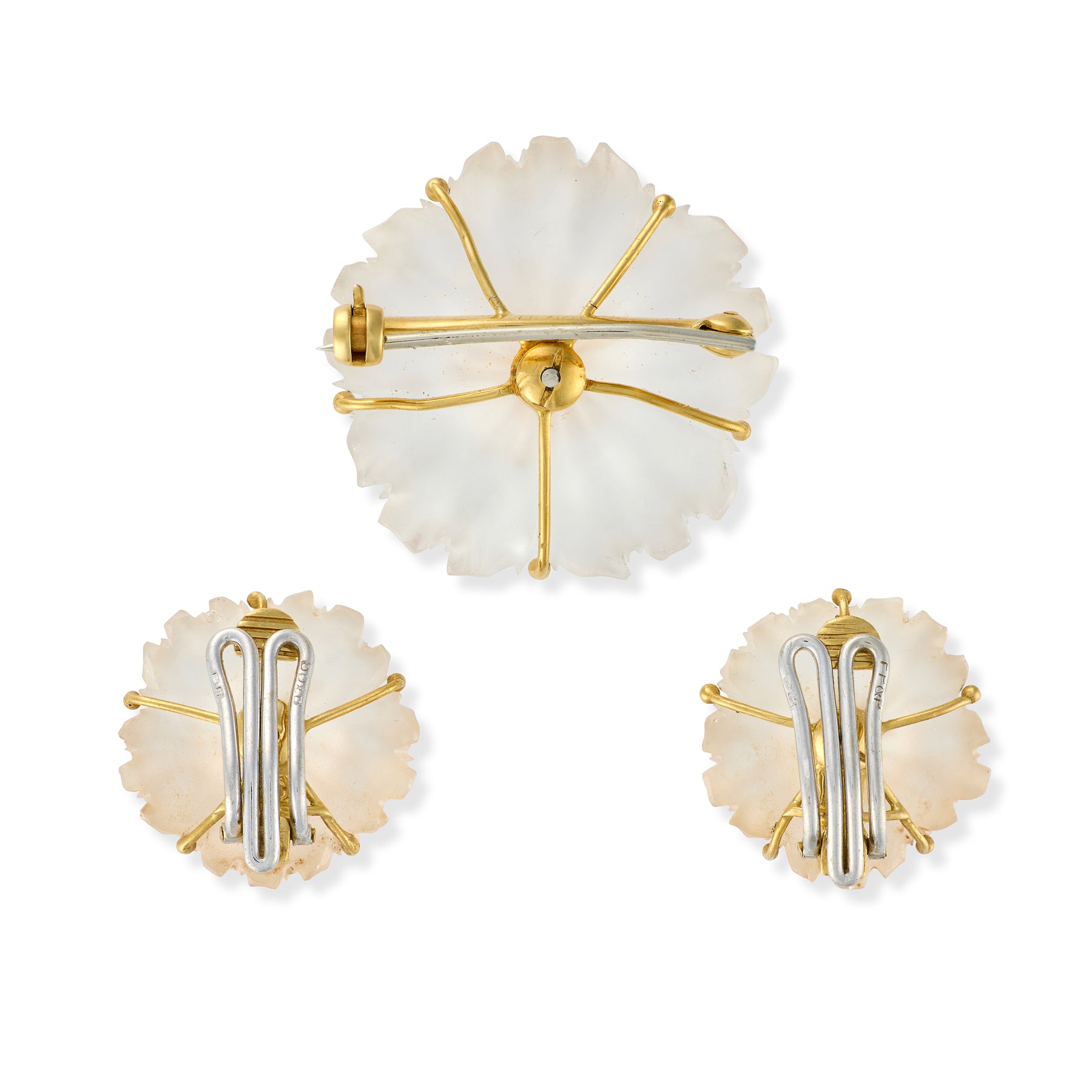 Rock Crystal, 18ct Gold & Diamond, Earring and Brooch Set - Wildsmith Jewellery