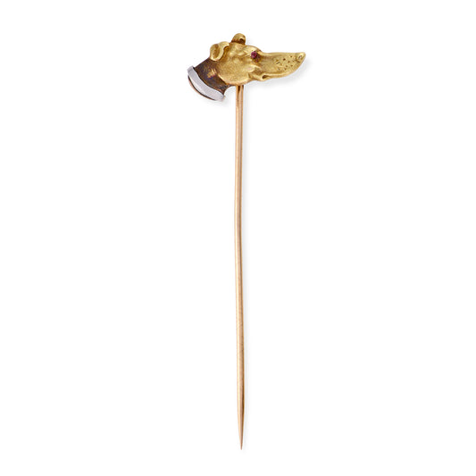 1920s 14ct Gold & Platinum Ruby-Eyed Greyhound Stickpin