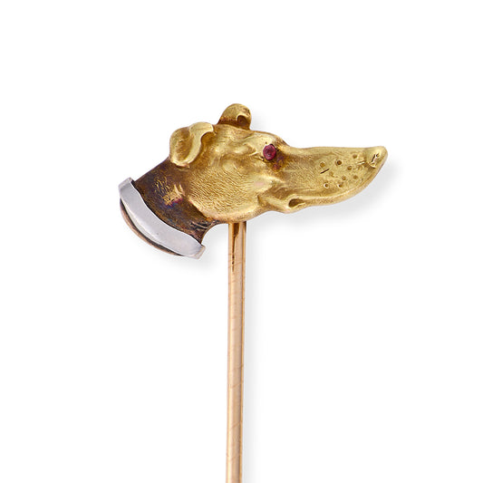 1920s 14ct Gold & Platinum Ruby-Eyed Greyhound Stickpin