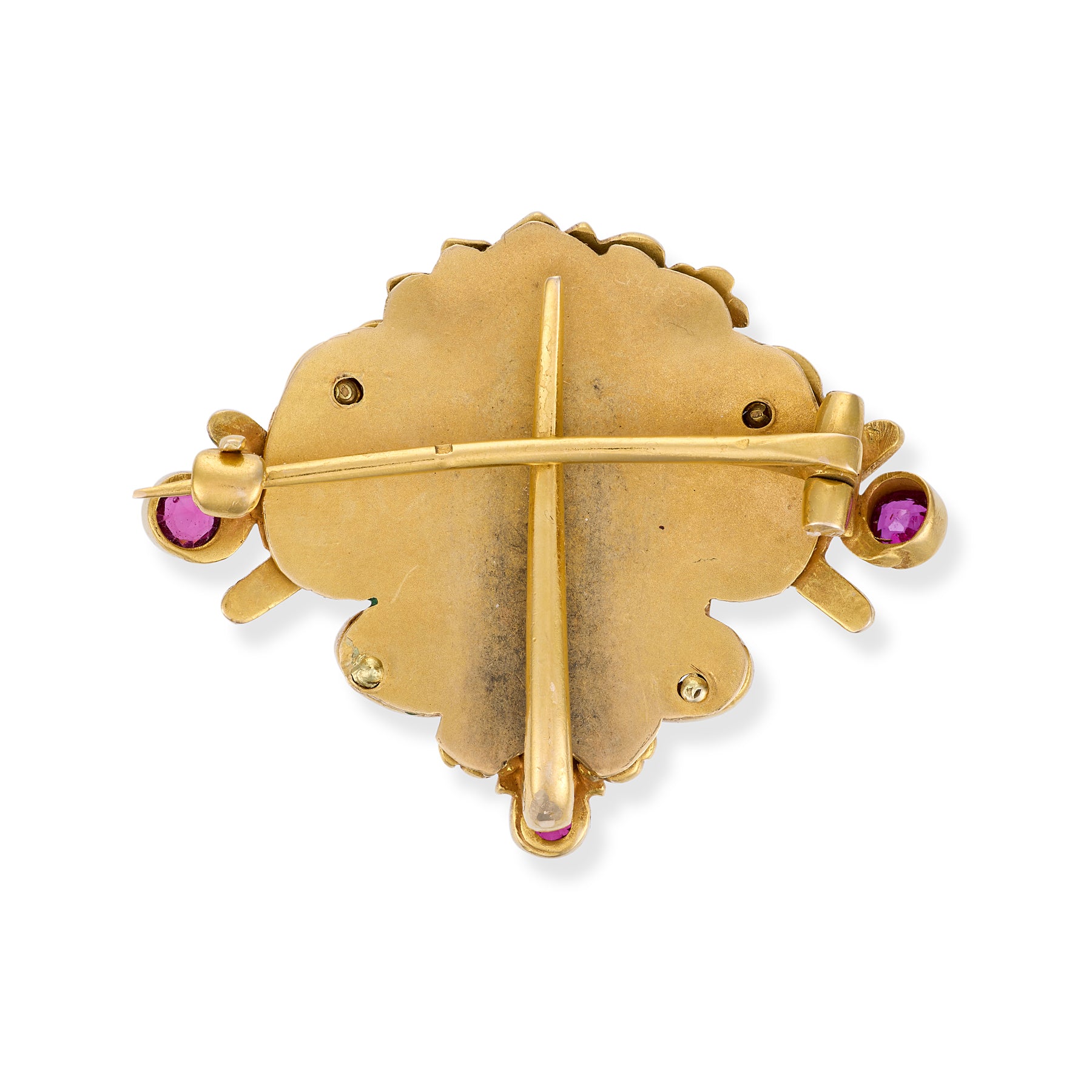 Art Nouveau Ruby & Diamond Foliate Brooch