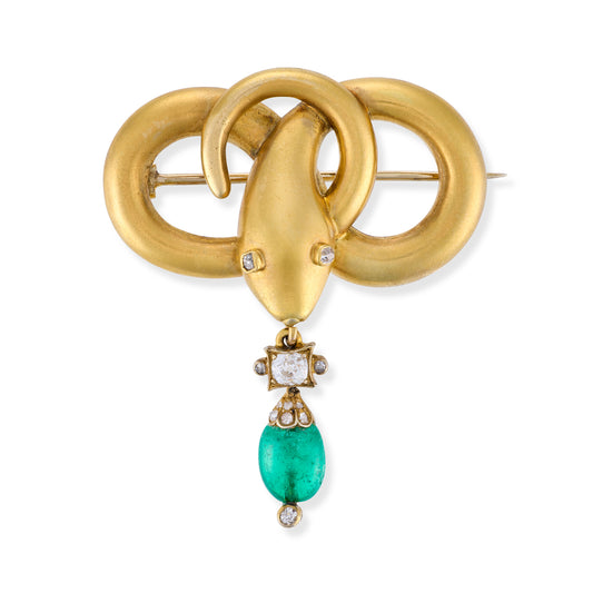 Victorian Emerald & Diamond Snake Brooch