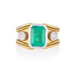 Vintage Etruscan Style Emerald & Diamond Ring