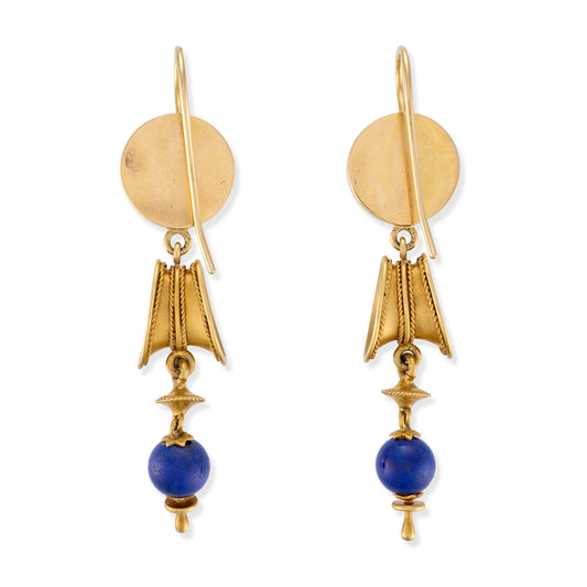 1970's Lapis Lazuli & 18ct Gold Drop Earrings