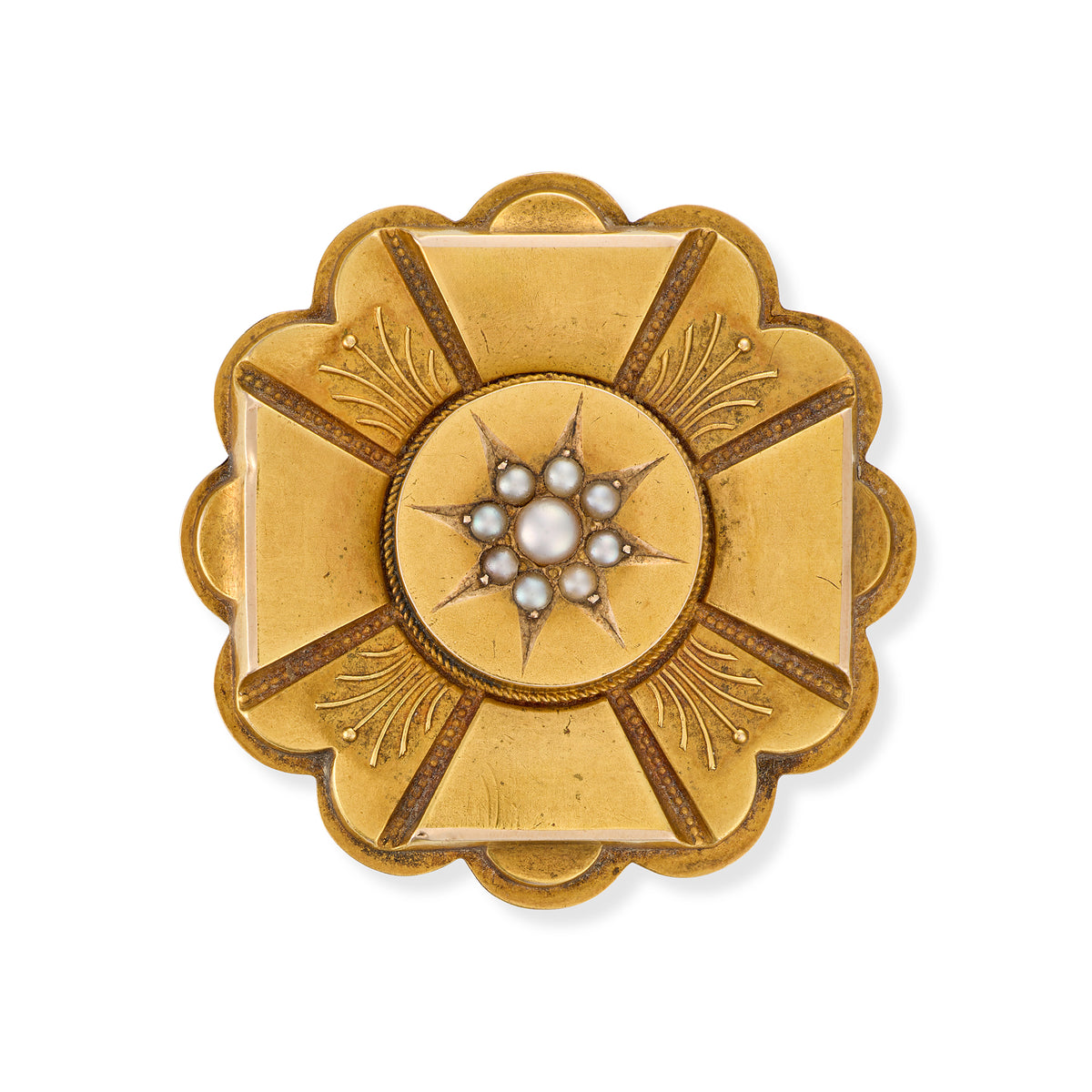 Victorian 15ct Gold Seed Pearl Maltese Cross Brooch, 1885