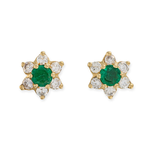 Vintage Emerald & Diamond Cluster Earrings