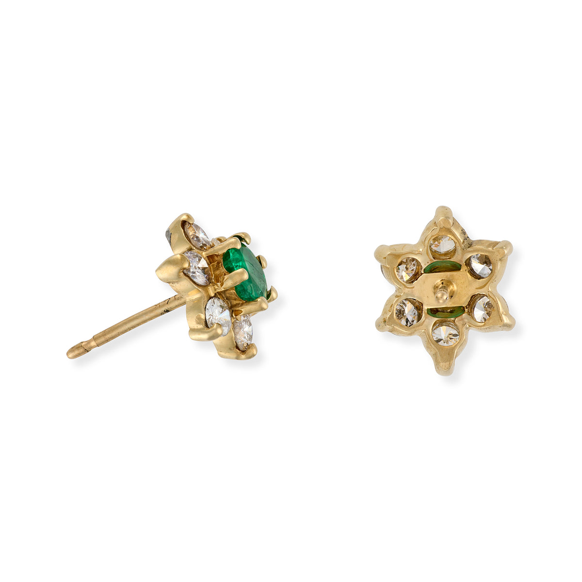 Vintage Emerald & Diamond Cluster Earrings