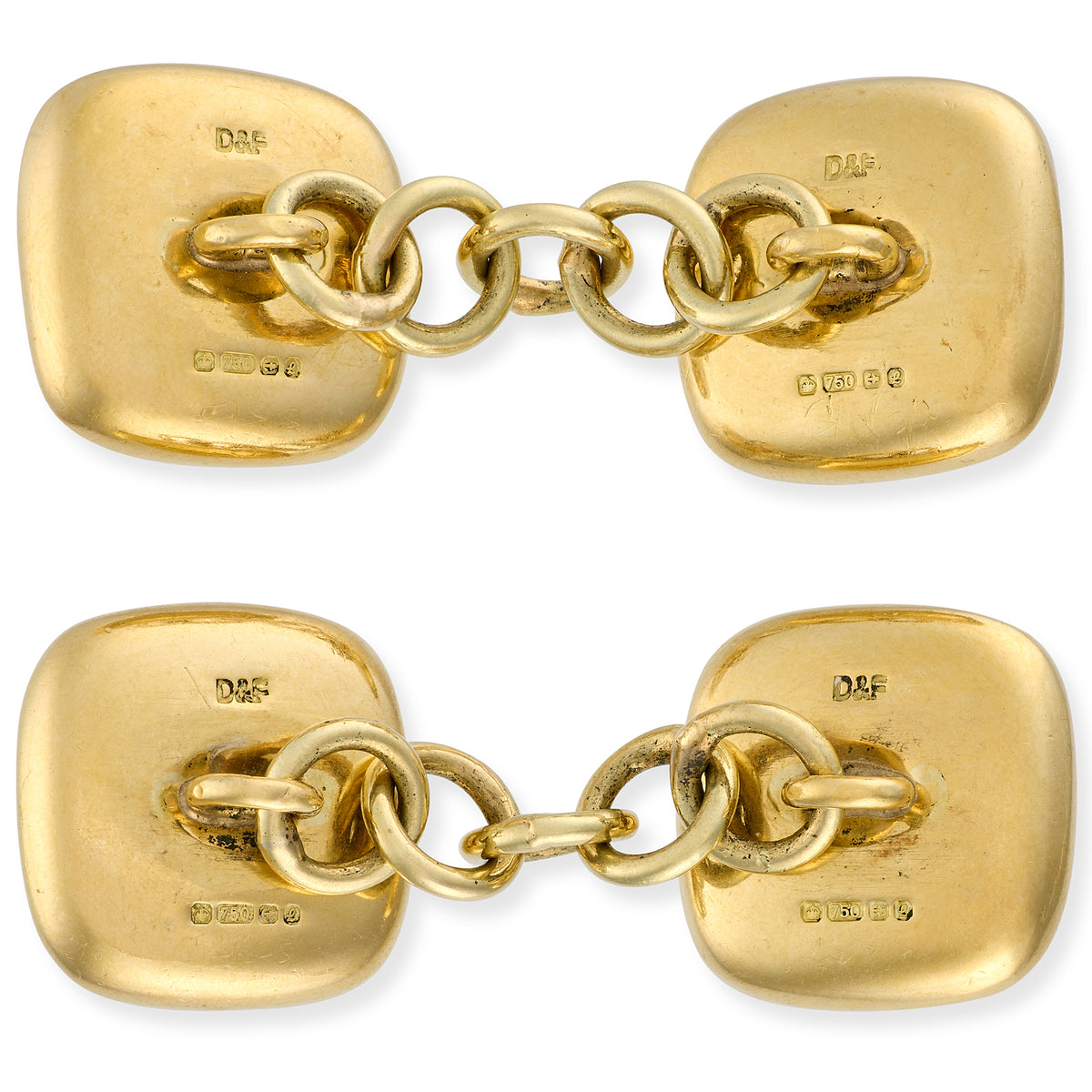 Deakin & Francis 18ct Gold, Mother of Pearl & Diamond Cushion Cufflinks, Birmingham 1985