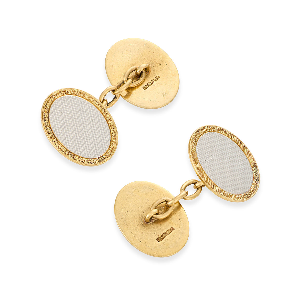 Art Deco 18ct Gold & Platinum Oval Engine-Turned Cufflinks