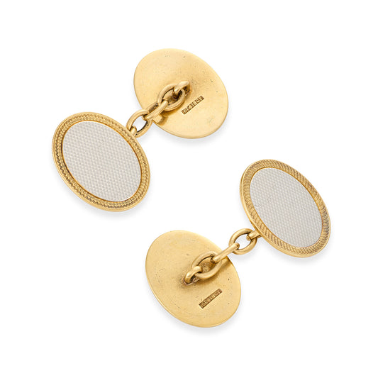 Art Deco 18ct Gold & Platinum Oval Engine-Turned Cufflinks