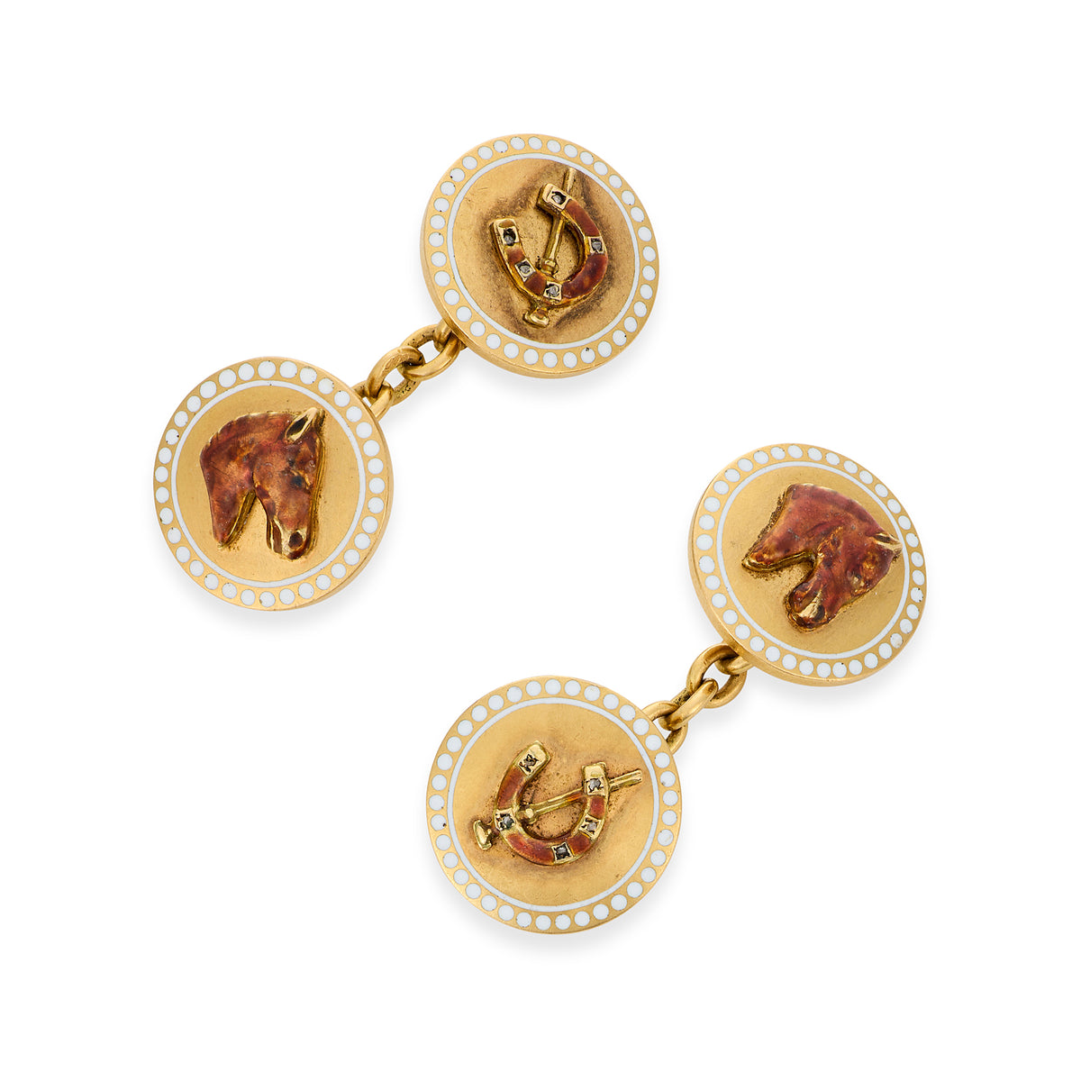 Victorian 18ct Gold & Enamel Equestrian Cufflinks