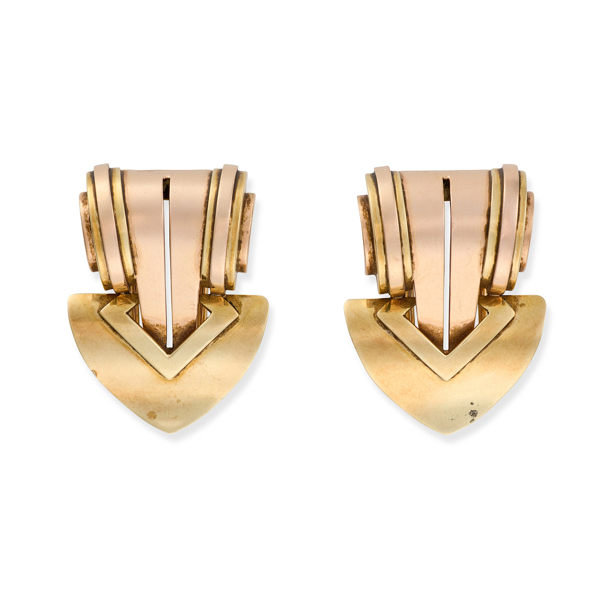 Tiffany & Co. 14ct Two-Tone Gold Arrow Dress Clips, c.1940