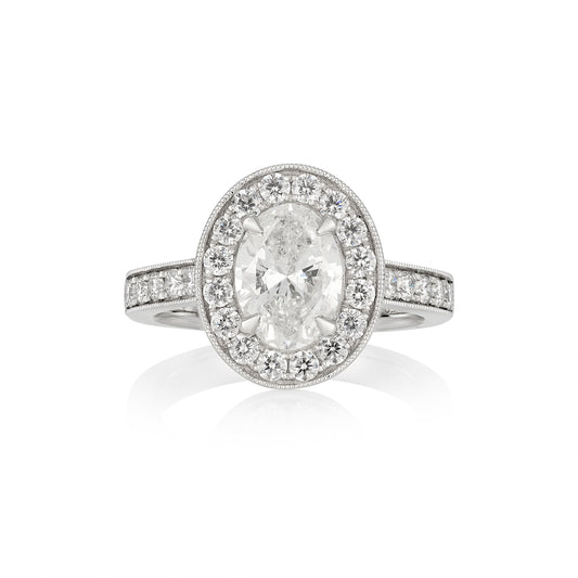 Platinum 1.5ct Oval Diamond Halo Engagement Ring
