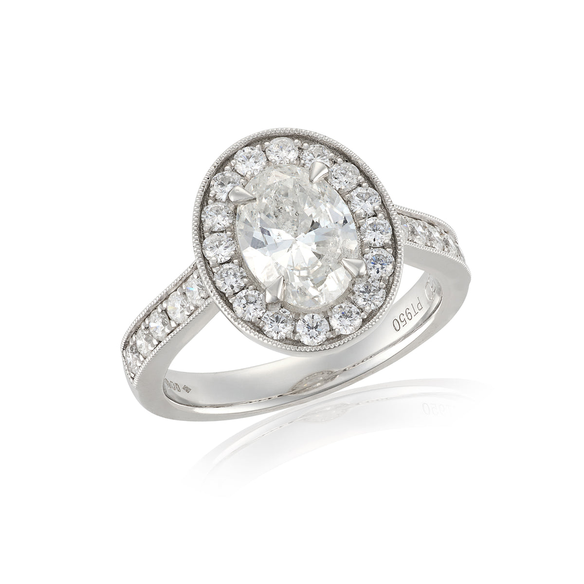 Platinum 1.5ct Oval Diamond Halo Engagement Ring