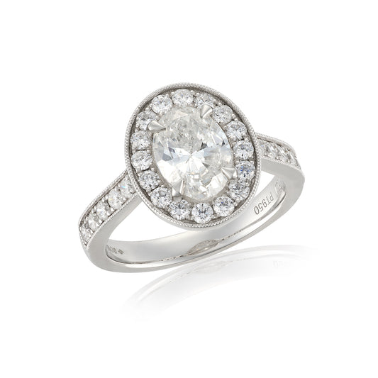 Platinum 1.5ct Oval Diamond Halo Engagement Ring