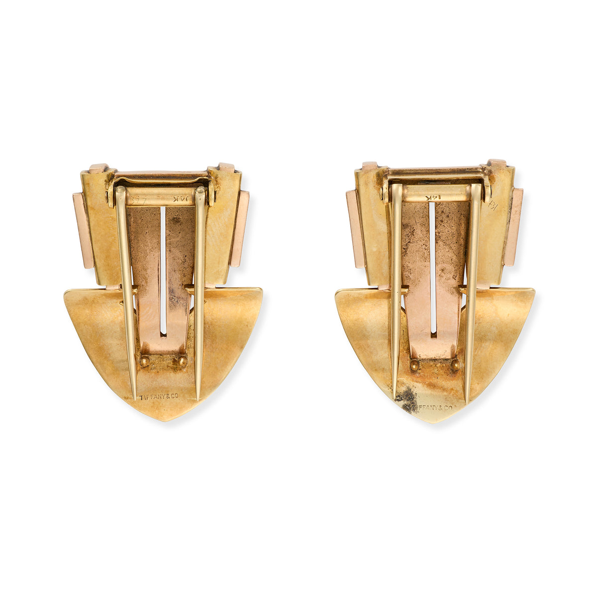 Tiffany & Co. 14ct Two-Tone Gold Arrow Dress Clips, c.1940