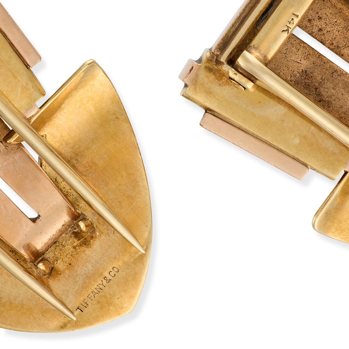 Tiffany & Co. 14ct Two-Tone Gold Arrow Dress Clips, c.1940