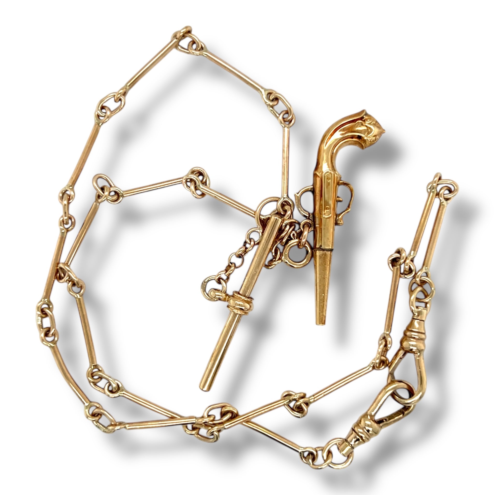 Antique Fetter Link Watch Chain with Detachable Pistol Charm