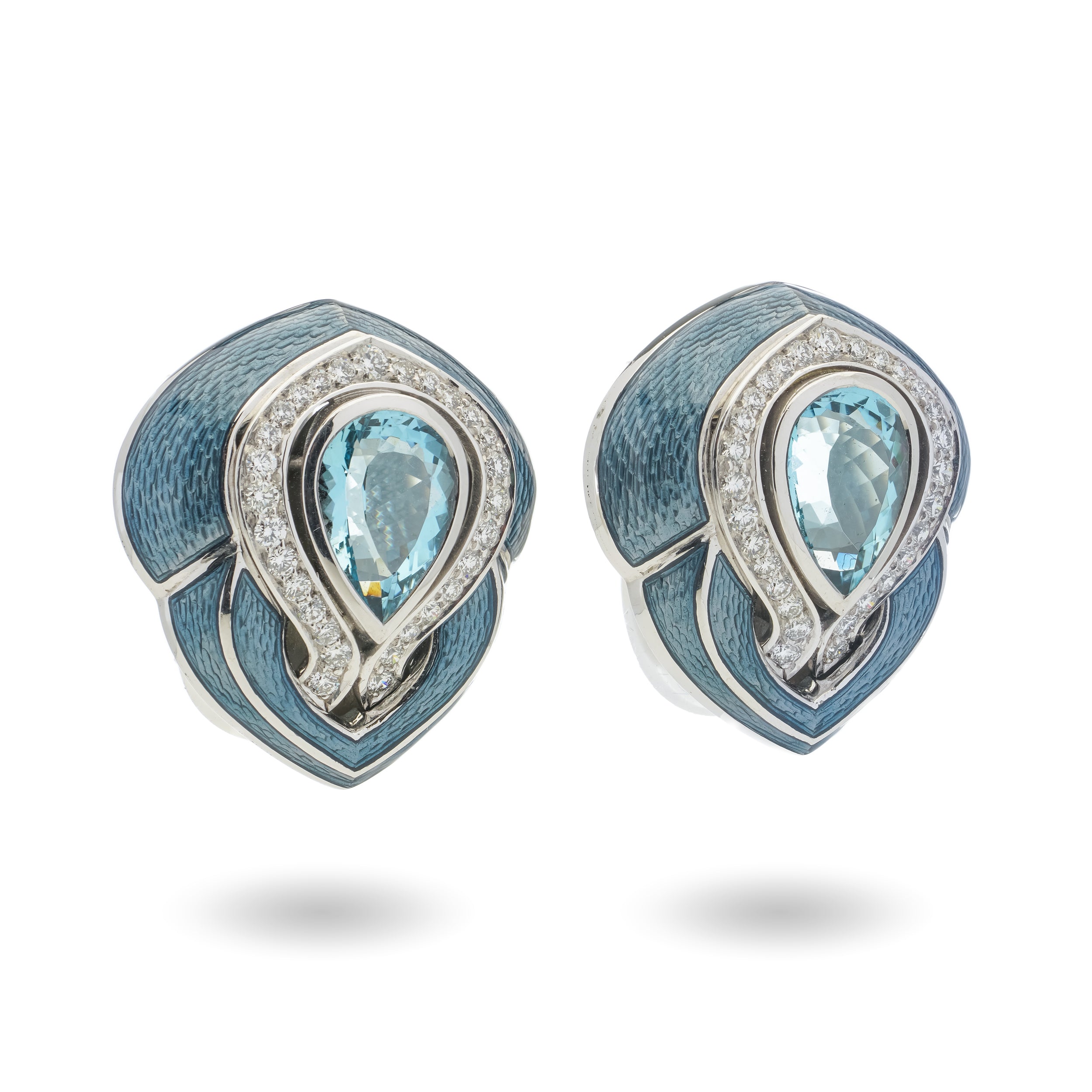 De Vroomen Aquamarine, Diamond & Enamel Earrings - Wildsmith Jewellery